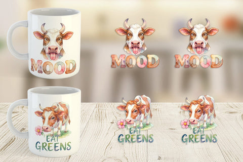 Mug Wrap Watercolor Funny Derpy Cow Quotes Sublimation artnoy 