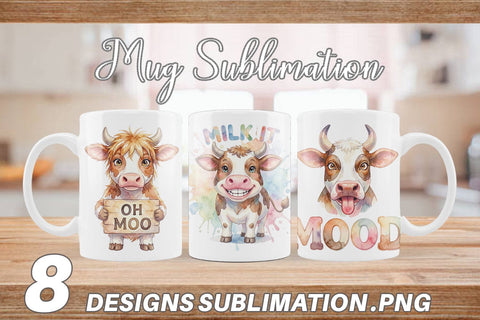 Mug Wrap Watercolor Funny Derpy Cow Quotes Sublimation artnoy 