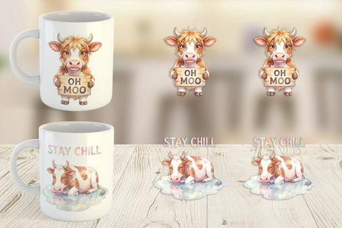 Mug Wrap Watercolor Funny Derpy Cow Quotes Sublimation artnoy 