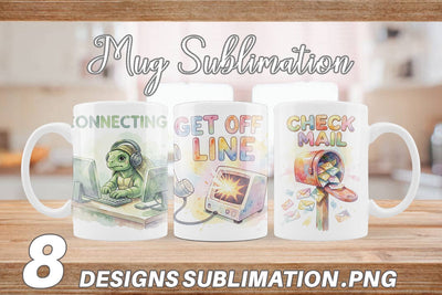 Mug Wrap Watercolor Funny Dial-Up Internet Art Sublimation artnoy 