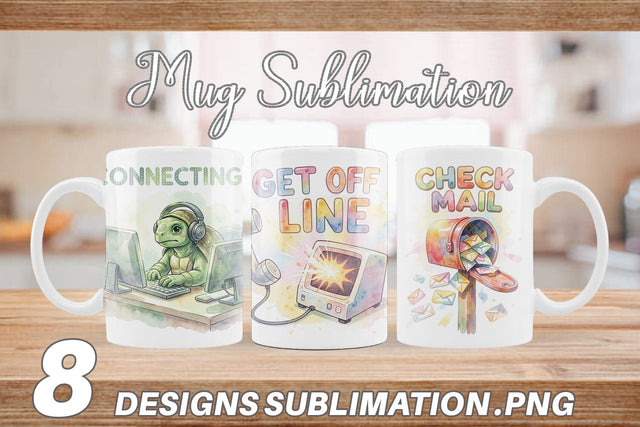 Mug Wrap Watercolor Funny Dial-Up Internet Art Sublimation artnoy 