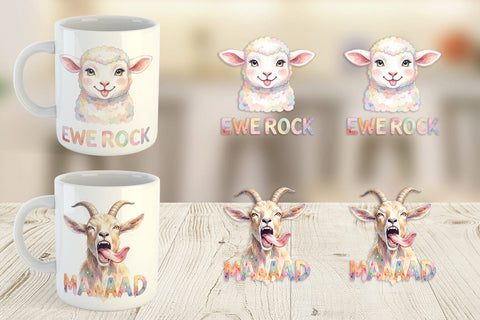 Mug Wrap Watercolor Funny Goofy Goat & Sheep Quotes Sublimation artnoy 