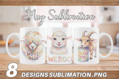 Mug Wrap Watercolor Funny Goofy Goat & Sheep Quotes Sublimation artnoy 