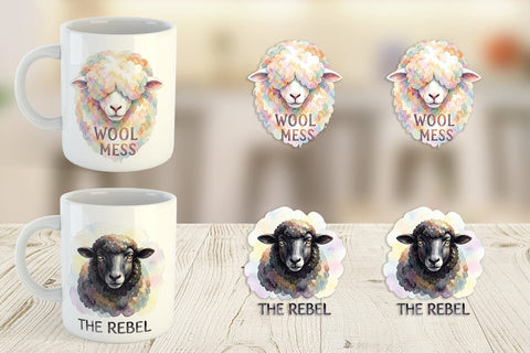 Mug Wrap Watercolor Funny Goofy Goat & Sheep Quotes Sublimation artnoy 