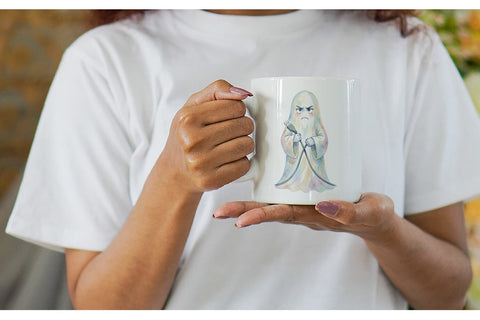 Mug Wrap Watercolor Funny Grumpy Gamer Ghost Sublimation artnoy 