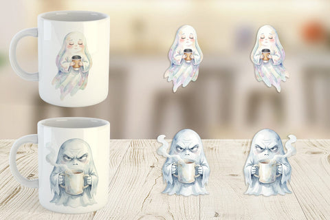 Mug Wrap Watercolor Funny Grumpy Morning Ghost Sublimation artnoy 