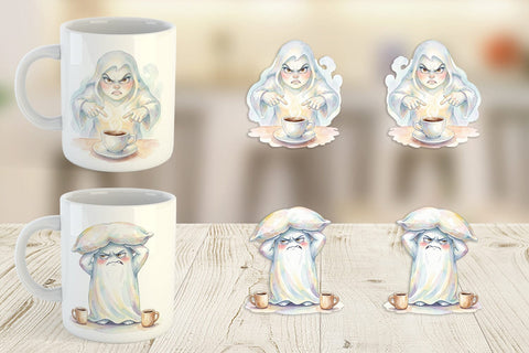 Mug Wrap Watercolor Funny Grumpy Morning Ghost Sublimation artnoy 