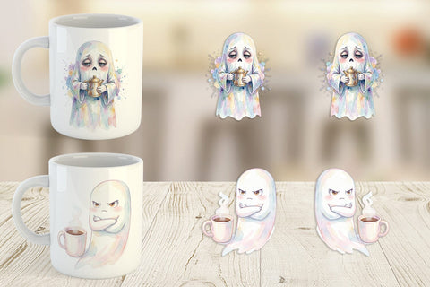 Mug Wrap Watercolor Funny Grumpy Morning Ghost Sublimation artnoy 