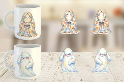Mug Wrap Watercolor Funny Grumpy Morning Ghost Sublimation artnoy 