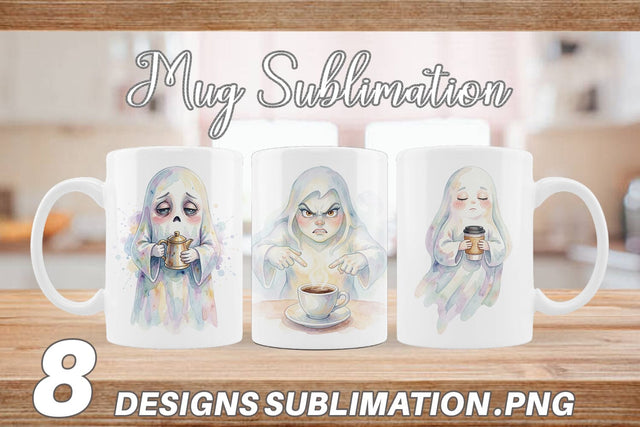Mug Wrap Watercolor Funny Grumpy Morning Ghost Sublimation artnoy 