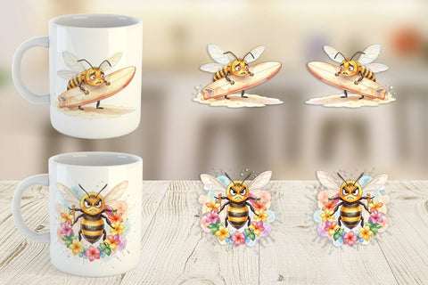 Mug Wrap Watercolor Funny Grumpy Tropical Bee Sublimation artnoy 
