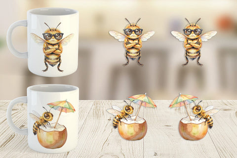 Mug Wrap Watercolor Funny Grumpy Tropical Bee Sublimation artnoy 