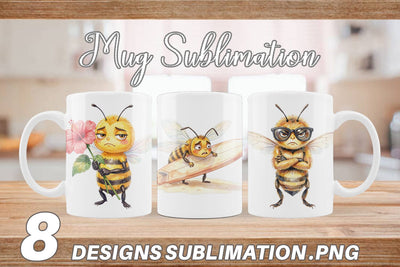 Mug Wrap Watercolor Funny Grumpy Tropical Bee Sublimation artnoy 