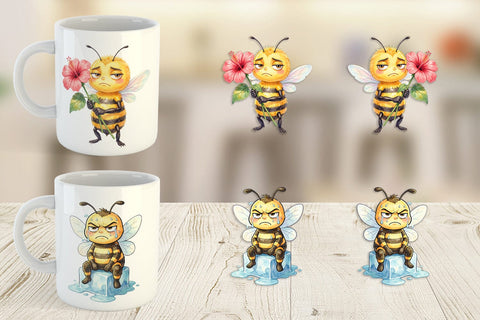 Mug Wrap Watercolor Funny Grumpy Tropical Bee Sublimation artnoy 