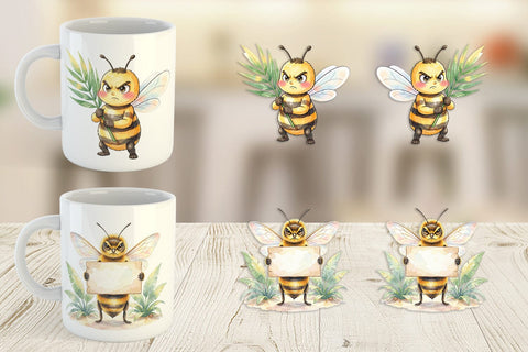 Mug Wrap Watercolor Funny Grumpy Tropical Bee Sublimation artnoy 
