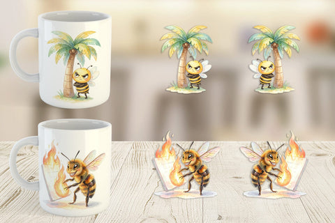 Mug Wrap Watercolor Funny Lazy Island Life Bee Sublimation artnoy 