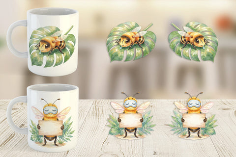 Mug Wrap Watercolor Funny Lazy Island Life Bee Sublimation artnoy 