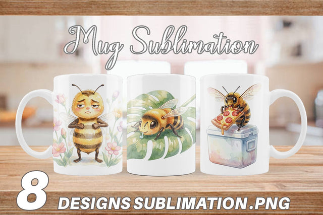 Mug Wrap Watercolor Funny Lazy Island Life Bee Sublimation artnoy 