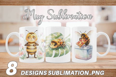 Mug Wrap Watercolor Funny Lazy Island Life Bee Sublimation artnoy 