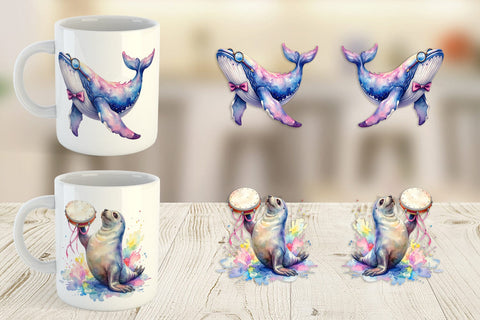 Mug Wrap Watercolor Funny Ocean Animals Sublimation artnoy 