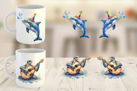 Mug Wrap Watercolor Funny Ocean Animals Sublimation artnoy 