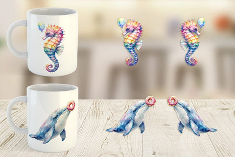 Mug Wrap Watercolor Funny Ocean Animals Sublimation artnoy 