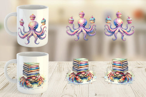 Mug Wrap Watercolor Funny Ocean Animals Sublimation artnoy 