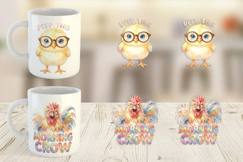 Mug Wrap Watercolor Funny Quirky Chicken Quotes Sublimation artnoy 