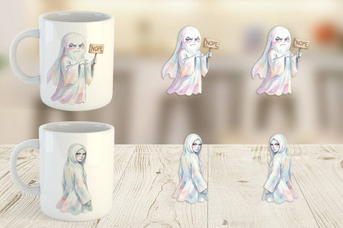 Mug Wrap Watercolor Funny Sarcastic Mood Ghost Sublimation artnoy 