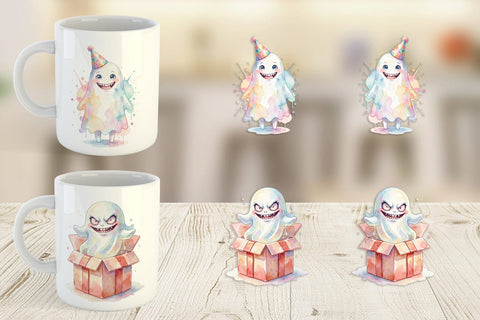 Mug Wrap Watercolor Funny Ugly Cute Party Ghost Sublimation artnoy 