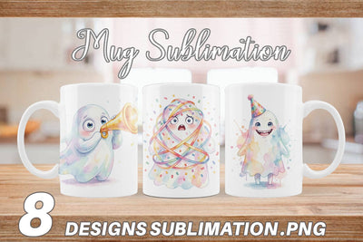 Mug Wrap Watercolor Funny Ugly Cute Party Ghost Sublimation artnoy 