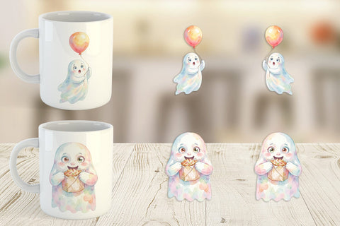 Mug Wrap Watercolor Funny Ugly Cute Party Ghost Sublimation artnoy 