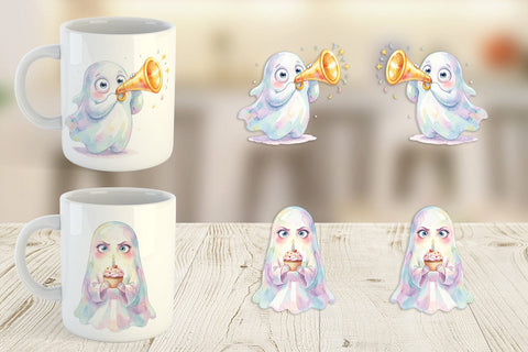 Mug Wrap Watercolor Funny Ugly Cute Party Ghost Sublimation artnoy 