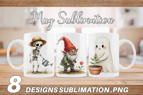 Mug Wrap Watercolor Garden Ghouls Sublimation artnoy 