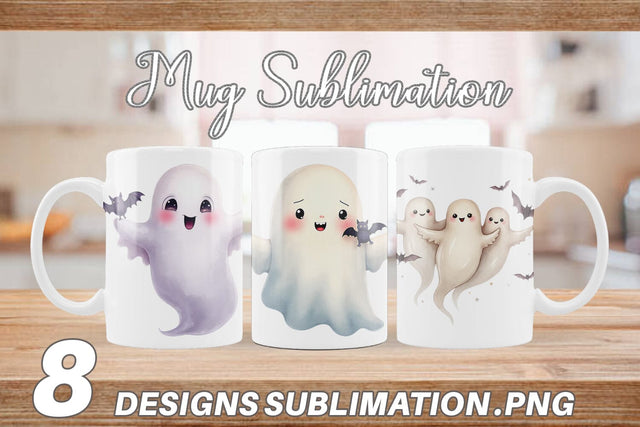 Mug Wrap Watercolor Ghost Bat Friends Sublimation artnoy 