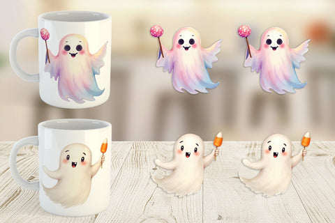 Mug Wrap Watercolor Ghost Candy Party Sublimation artnoy 