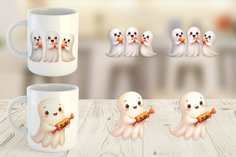 Mug Wrap Watercolor Ghost Candy Party Sublimation artnoy 