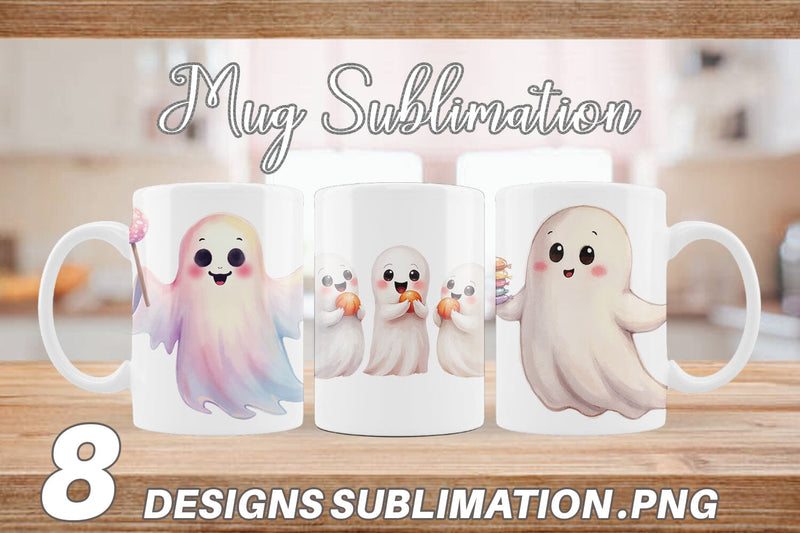 Mug Wrap Watercolor Ghost Candy Party Sublimation artnoy 