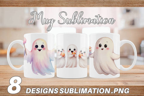 Mug Wrap Watercolor Ghost Candy Party Sublimation artnoy 