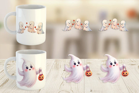 Mug Wrap Watercolor Ghost Candy Party Sublimation artnoy 
