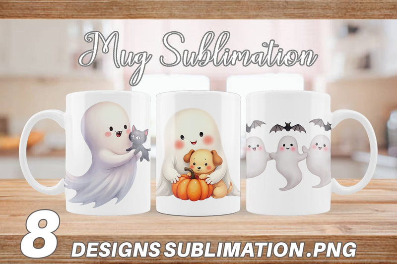 Mug Wrap Watercolor Ghost Halloween Pets Sublimation artnoy 