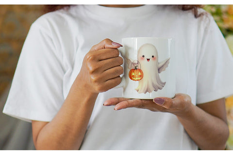 Mug Wrap Watercolor Ghost Pumpkin Friends Sublimation artnoy 