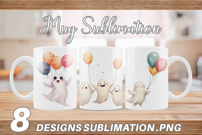 Mug Wrap Watercolor Ghost Spooky Balloons Sublimation artnoy 
