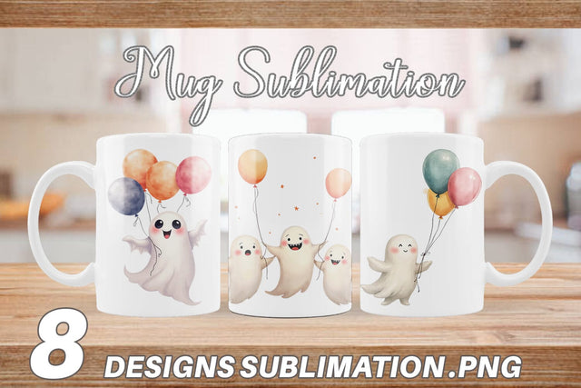 Mug Wrap Watercolor Ghost Spooky Balloons Sublimation artnoy 