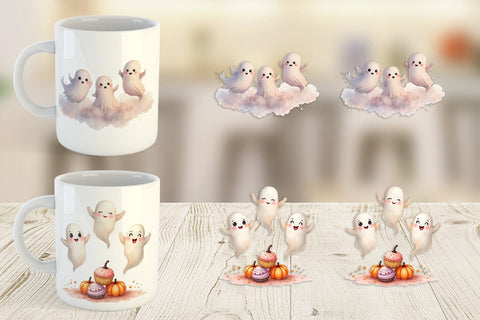 Mug Wrap Watercolor Ghost Trio Sublimation artnoy 