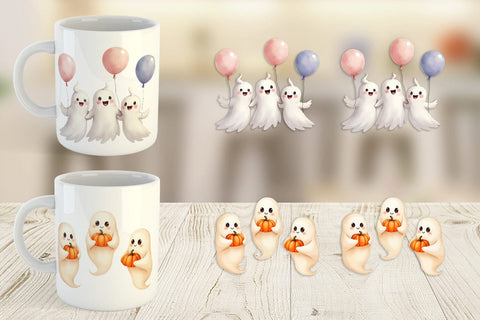 Mug Wrap Watercolor Ghost Trio Sublimation artnoy 