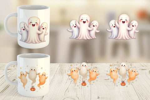 Mug Wrap Watercolor Ghost Trio Sublimation artnoy 