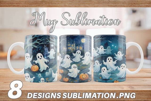 Mug Wrap Watercolor Ghosts Sublimation artnoy 