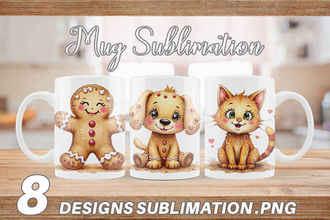 Mug Wrap Watercolor Gingerbread Friends Sublimation artnoy 