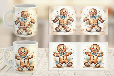 Mug Wrap Watercolor Gingerbread Man Sublimation artnoy 